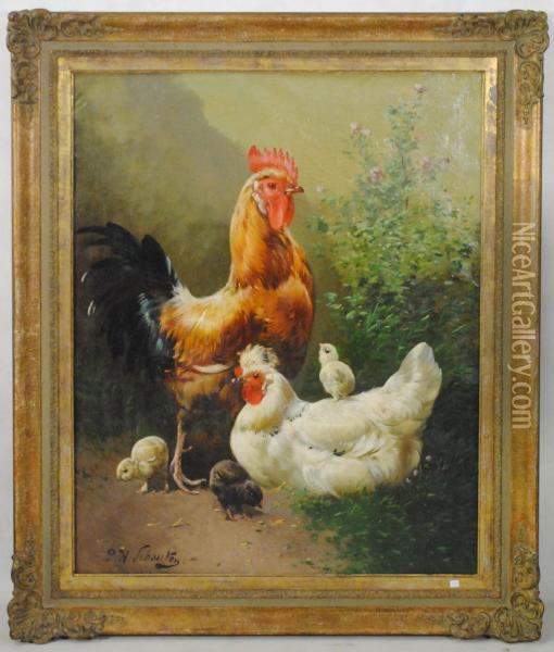 Coq Et Poule Oil Painting - Hermanus Petrus Schouten