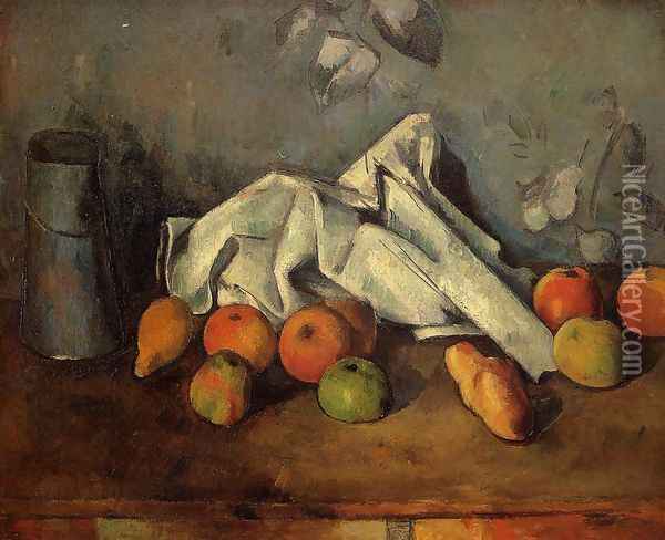 Still Life With Milk Can And Apples Oil Painting - Paul Cezanne