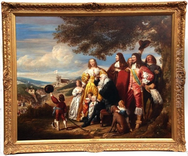 King Charles I And His Entourage On A Hilltop Oil Painting - John Hollins