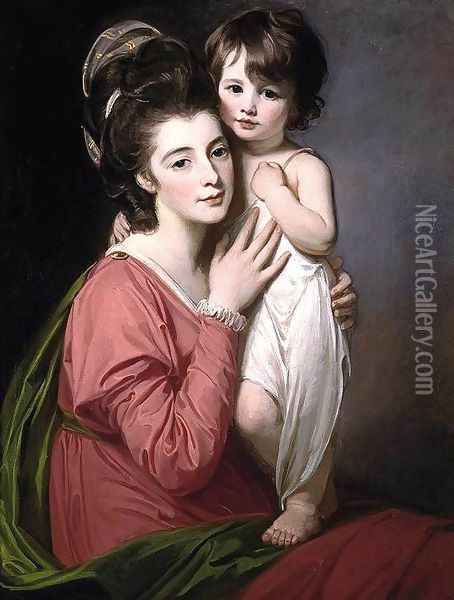 Portrait of Mrs Henrietta Morris and Her Son John 1777 Oil Painting - George Romney