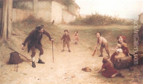 A Game Of Cricket: Youth And Age Oil Painting - Alexander Hohenlohe Burr