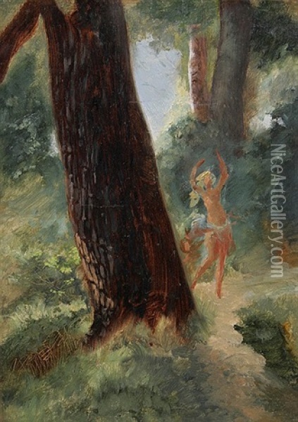 Tanzender Weiblicher Akt Im Wald Oil Painting - Hermann Moest