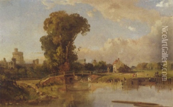 Windsor And Eton From The Thames Oil Painting - Edmund John Niemann