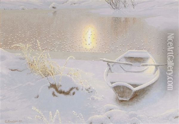 Gnistrande Vinterlandskap Med Eka Oil Painting - Gustaf Fjaestad