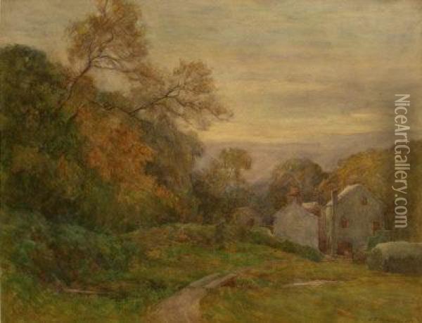 Valley Landscape With Mill Oil Painting - Henry Silkstone Hopwood