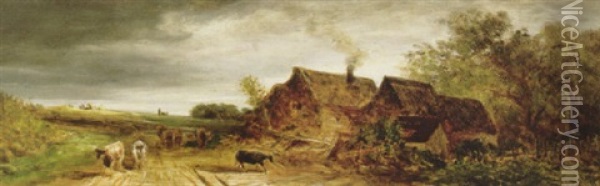 Bauerliches Anwesen Mit Einer Kuhherde Oil Painting - Eduard Schleich the Elder
