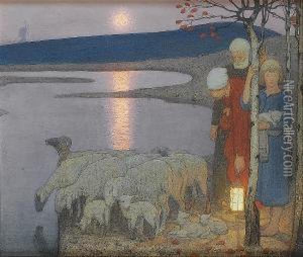Pastoral Oil Painting - Frederick Cayley Robinson