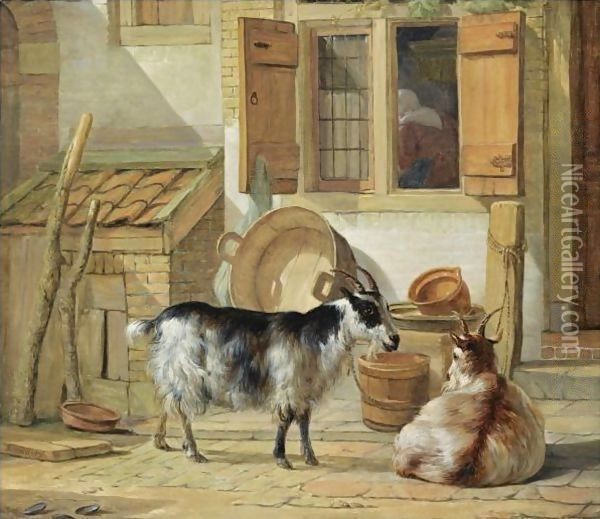 A Courtyard With Two Goats Oil Painting - Abraham van, I Strij