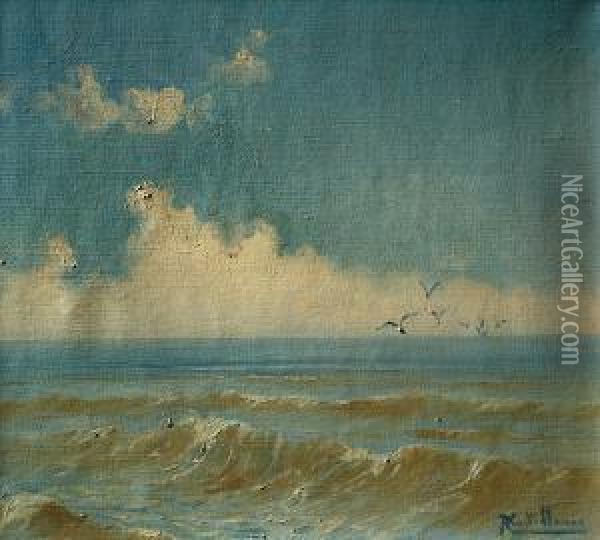 Paisaje De Mar Con Gaviotas Oil Painting - Roberto Castellanos Mane
