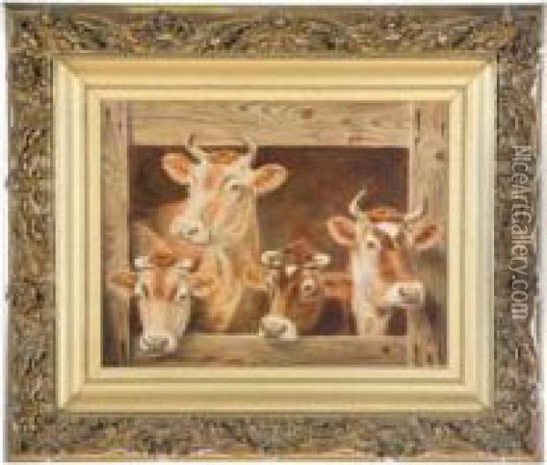 Portrait Of Cows Oil Painting - Sylvester Shiley