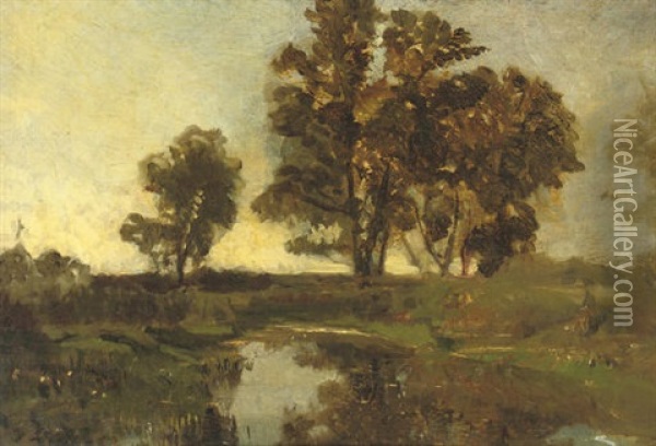 Praterauen Bei Wien - By The Pond Oil Painting - Emil Jacob Schindler
