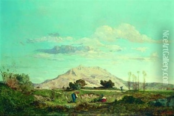Silhouettes Au Pied De La Montagne Sainte-victoire Pres D'aix-en-provence Oil Painting - Paul Camille Guigou