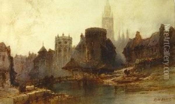 A Northern French Town On The River Oil Painting - Paul Marny