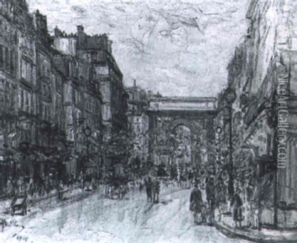 La Porte Saint-martin Et La Rue Faubourg Saint-martin Pavoisee Oil Painting - Gustave Madelain