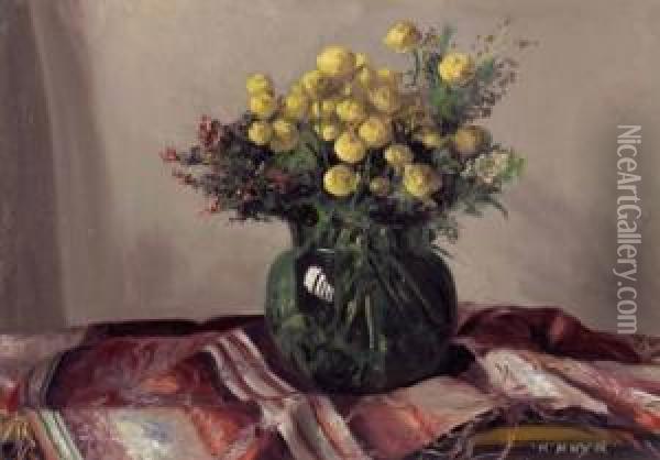 Trollblumen In Vase Oil Painting - Karl Hayd