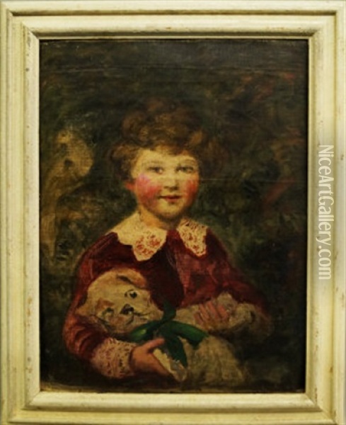 Portrait Of A Young Girl Holding A Teddy Bear Oil Painting - Leopold Pilichowski