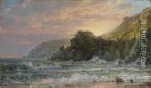Sunset On A Rocky Coast Oil Painting - William Trost Richards