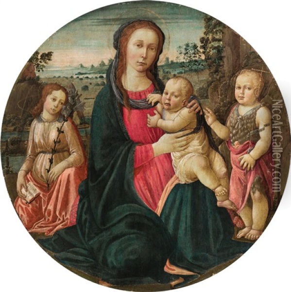 The Madonna And Child With The Archangel Gabriel And The Infant Saint John The Baptist Oil Painting - Jacopo Del Sellaio