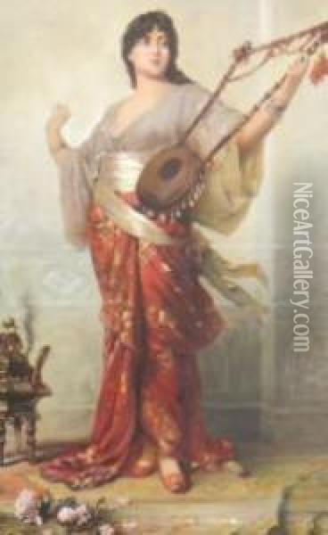 Jeune Femme Jouant De La Harpe Oil Painting - Nathaniel Sichel
