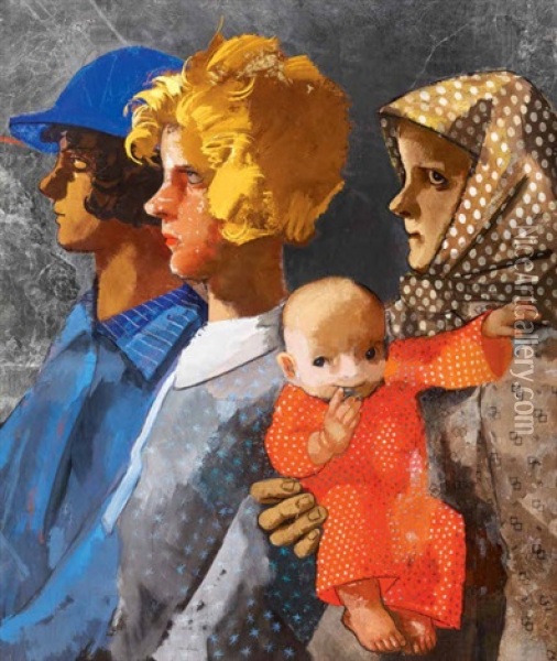 Generations (family) Oil Painting - Vilmos Aba-Novak