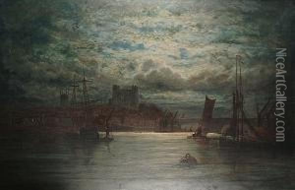 Rochester Castle By Moonlight Oil Painting - Adolphe Ragon