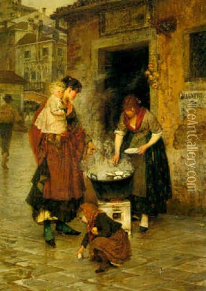 The Clam Seller, Venice Oil Painting - Alessandro Milesi
