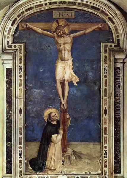 Saint Dominic Adoring the Crucifixion Oil Painting - Fra Angelico (Guido di Pietro)