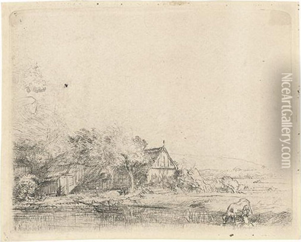 Landscape With A Cow. Oil Painting - Rembrandt Van Rijn