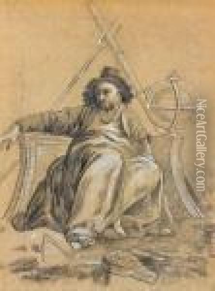 Un Homme Assis, Entoure D'un Globe Et D'un Compas Oil Painting - Jean-Baptiste Pillement