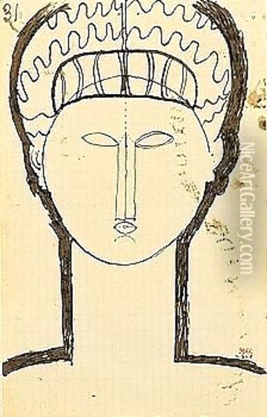 Taete et Epaules de face Oil Painting - Amedeo Modigliani