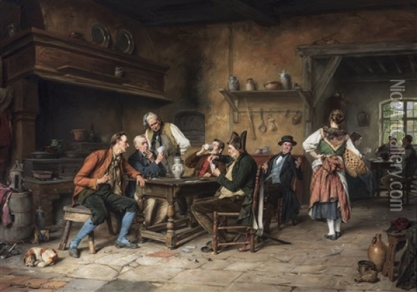 At The Tavern Oil Painting - Gerard Jozef Portielje