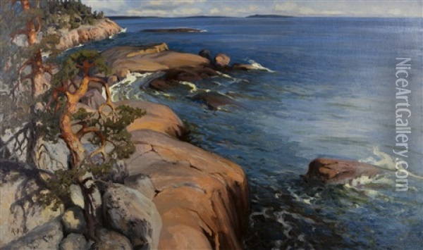 Shorescape From Villinki Oil Painting - Helmi Ahlman Biese