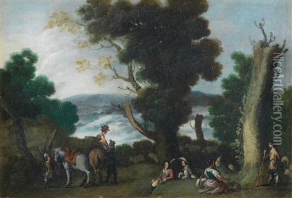 Figures Resting In A Woodland Clearing Oil Painting - Cornelis de Wael