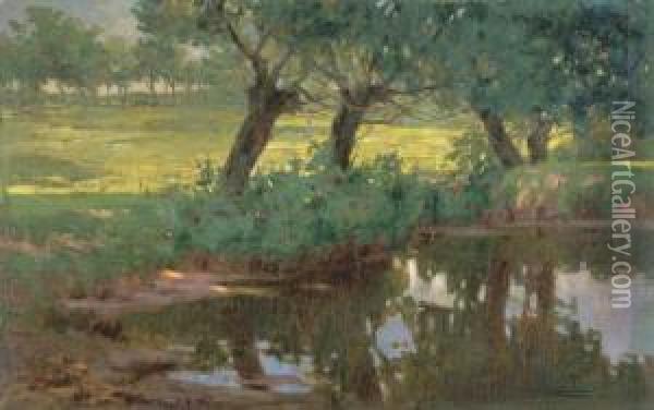 A Quiet Pond Oil Painting - Pietro Fragiacomo