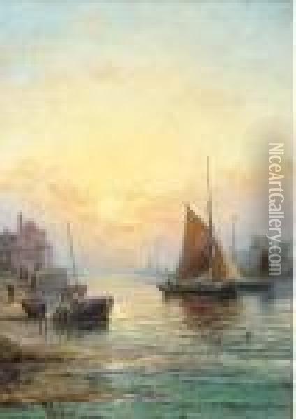 Sunset, Essex Coast Oil Painting - William A. Thornley Or Thornber