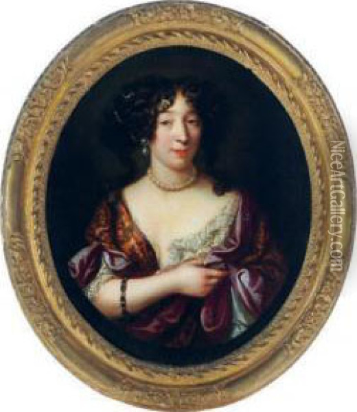 Portrait Of Louise De 
Kerouaille, Duchess Of Portsmouth(1649-1734), Bust-length, In A Painted 
Oval Oil Painting - Henri Gascard