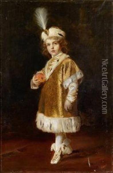 Crown Prince Otto, Portrait At Four Years Old Oil Painting - Gyula Benczur