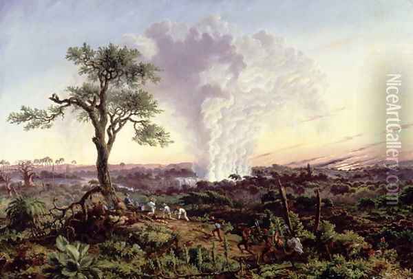 Victoria Falls at Sunrise, with 'The Smoke', or 'Spraycloud' 1863 Oil Painting - Thomas Baines
