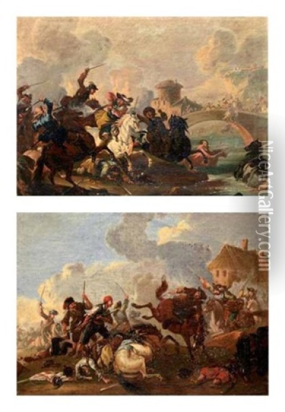 Scene De Cavalerie (pair) Oil Painting - Jacques Courtois