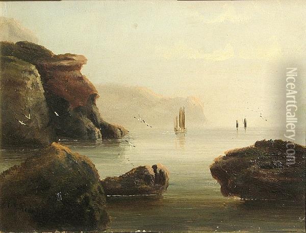 A Coastal Seascape With Boats In The Distance; Also A Companion Seascape (a Pair) Oil Painting - Edward King Redmore