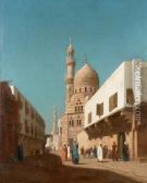 The Qa'it Bey Mosque, Cairo Oil Painting - Louis-Emile Pinel De Grandchamp