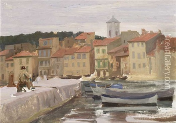 The Pier, Cassis Oil Painting - Dermod O'Brien