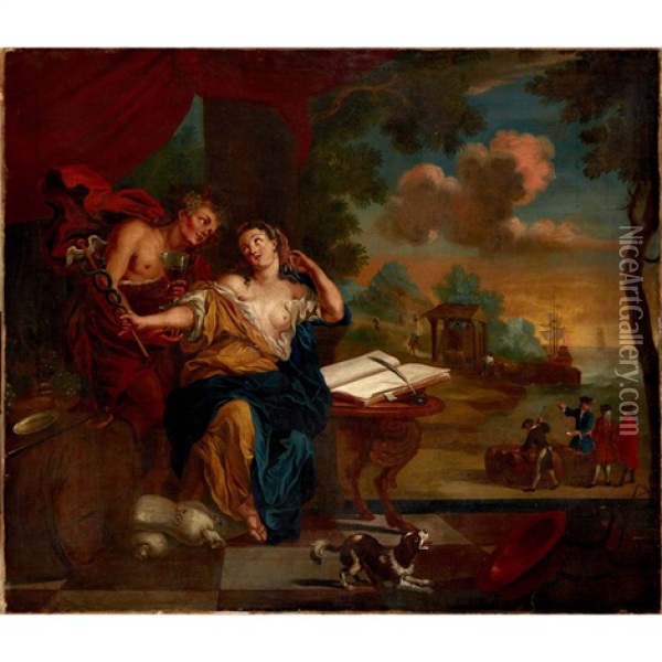 Bacchus And Ariadne With Wine Merchants Oil Painting - Antoine Coypel