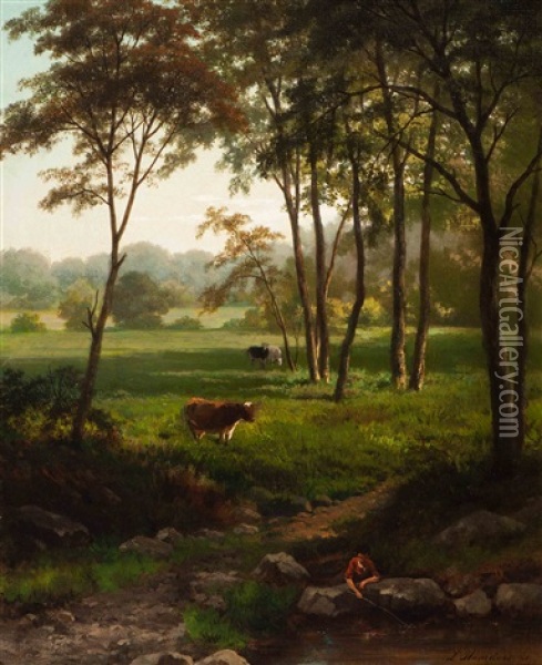 Angler By The Stream Oil Painting - Louwrens Hanedoes