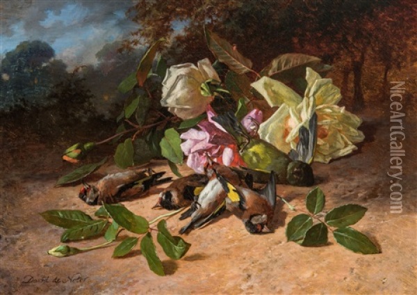Still Life With Goldfinch Oil Painting - David de Noter