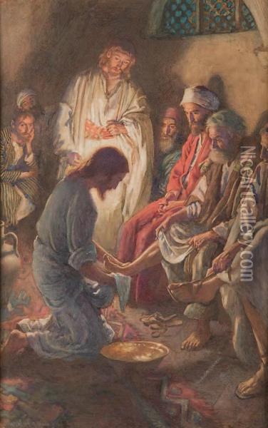 Christ Washing The Feet Of The Disciples Oil Painting - Harold Copping