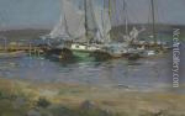 Drying Sails, Shelter Island Oil Painting - Irving Ramsay Wiles