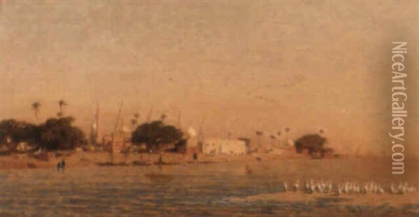 Au Bord Du Nil Oil Painting - Narcisse Berchere