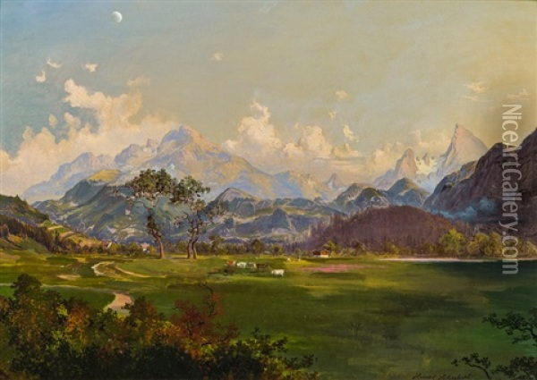 Blick Von Aigen Auf Den Grosen Goll, Watzmanngebirge Oil Painting - Heinrich Carl Schubert