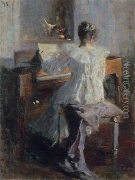 Die Klavierspielerin Oil Painting - Albert von Keller